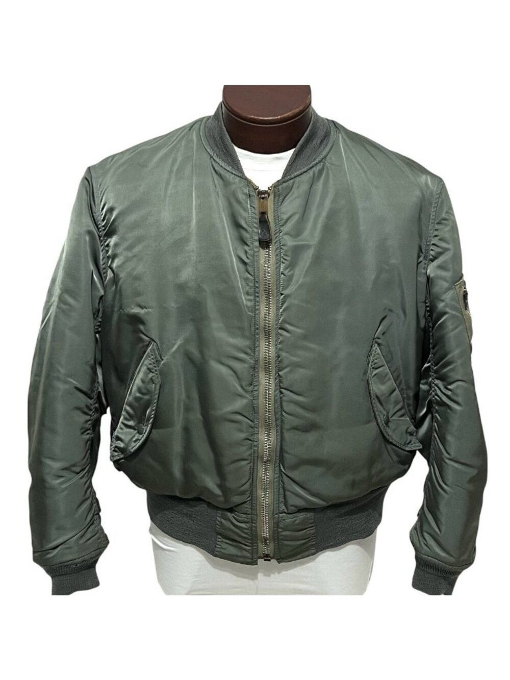 Vtg 1974 Vietnam Era Alpha Industries MA-1 Flight Bomber Jacket Lg Green Orange